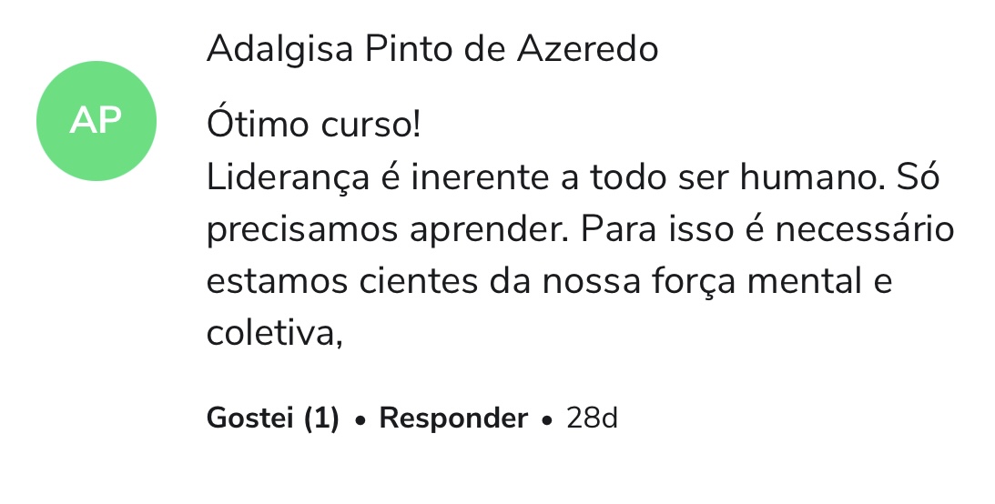 Depoimento de aluno 3 do curso Liderança de Alta Performance